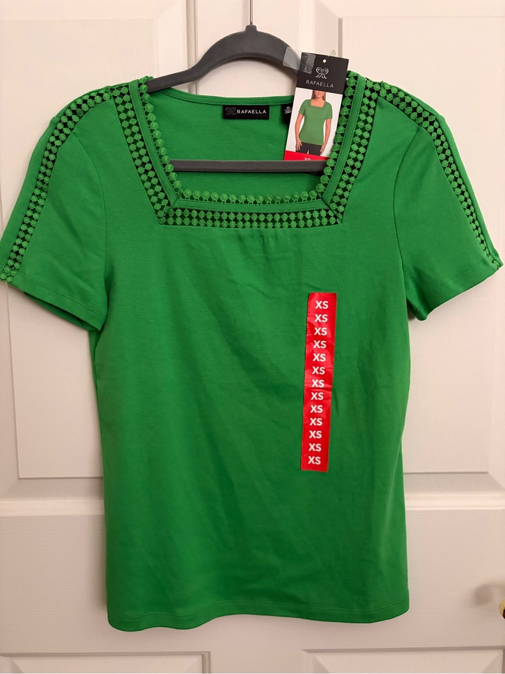 Rafaella Kelly Green Crochet-Trim Square Neck Tee